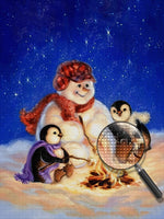 Schneemann und Pinguine am Feuer Diamond Painting