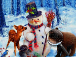 Schneemann und Tiere im Wald Diamond Painting