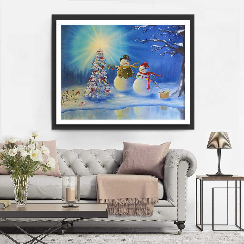 Schneemann Weihnachtsbaum Diamond Painting