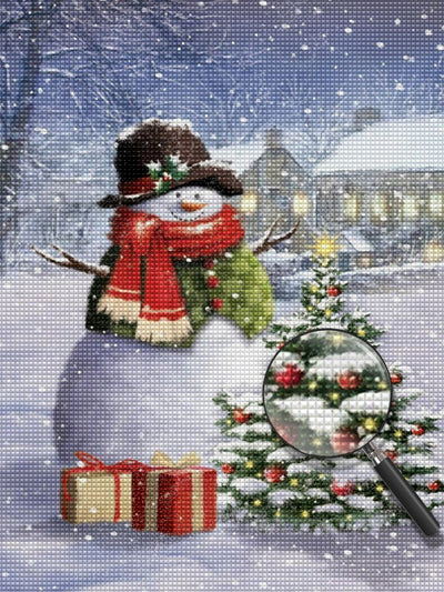 Schneemann, Weihnachtsbaum und Geschenke Diamond Painting