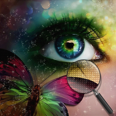 Schöne Augen und bunter Schmetterling Diamond Painting