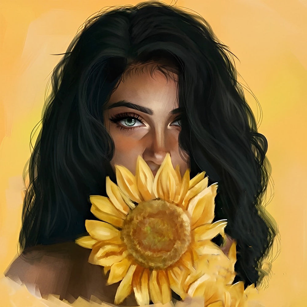 Schöne Frau mit Sonnenblume Diamond Painting