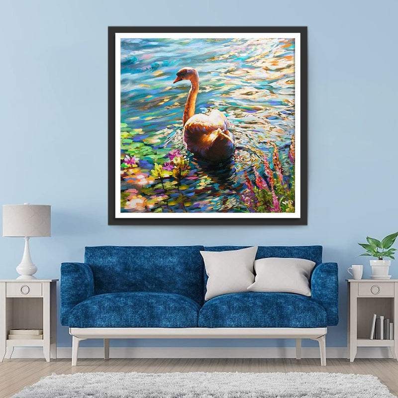 Schwan auf dem See im Frühling Diamond Painting