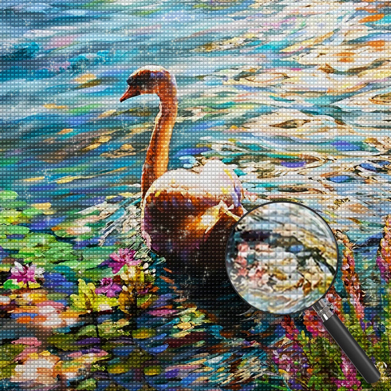 Schwan auf dem See im Frühling Diamond Painting