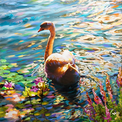 Schwan auf dem See im Frühling Diamond Painting