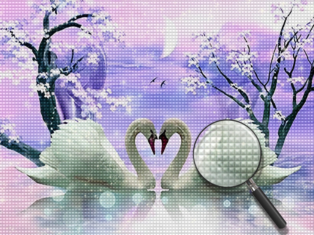 Schwanenpaar unter dem Mond Diamond Painting