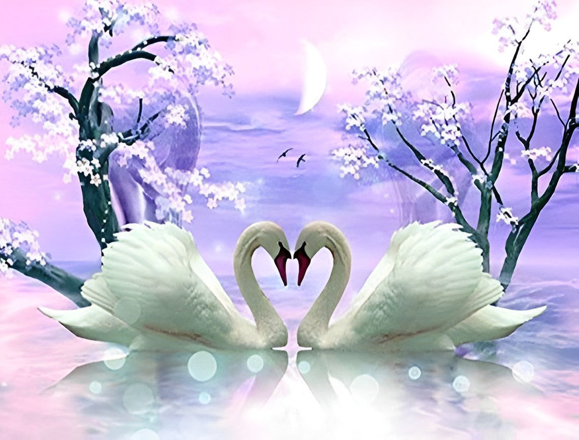 Schwanenpaar unter dem Mond Diamond Painting