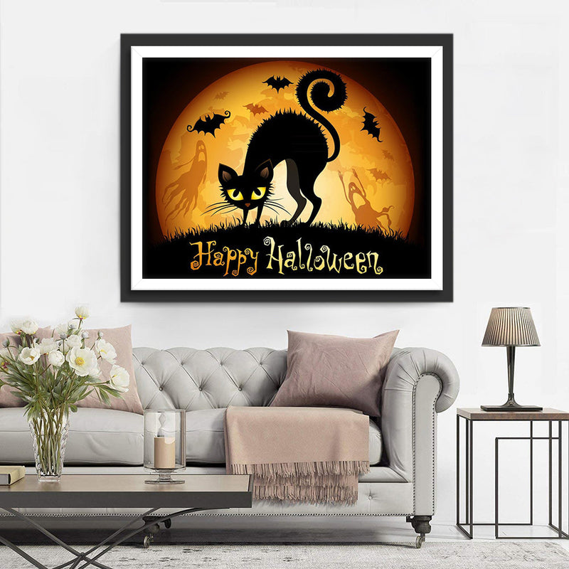 Schwarze Katze an Halloween Diamond Painting