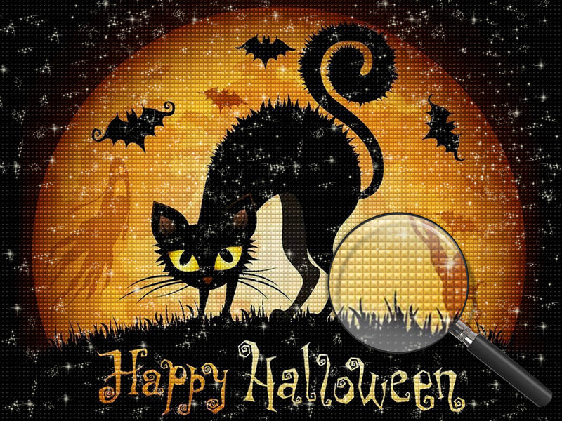 Schwarze Katze an Halloween Diamond Painting