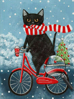 Schwarze Katze auf dem Fahrrad Diamond Painting