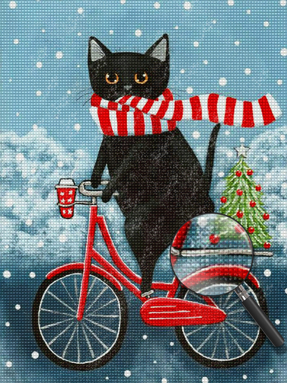 Schwarze Katze auf dem Fahrrad Diamond Painting