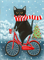 Schwarze Katze auf dem Fahrrad Diamond Painting