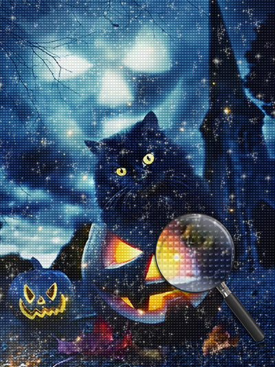 Schwarze Katze auf dem Kürbis Diamond Painting