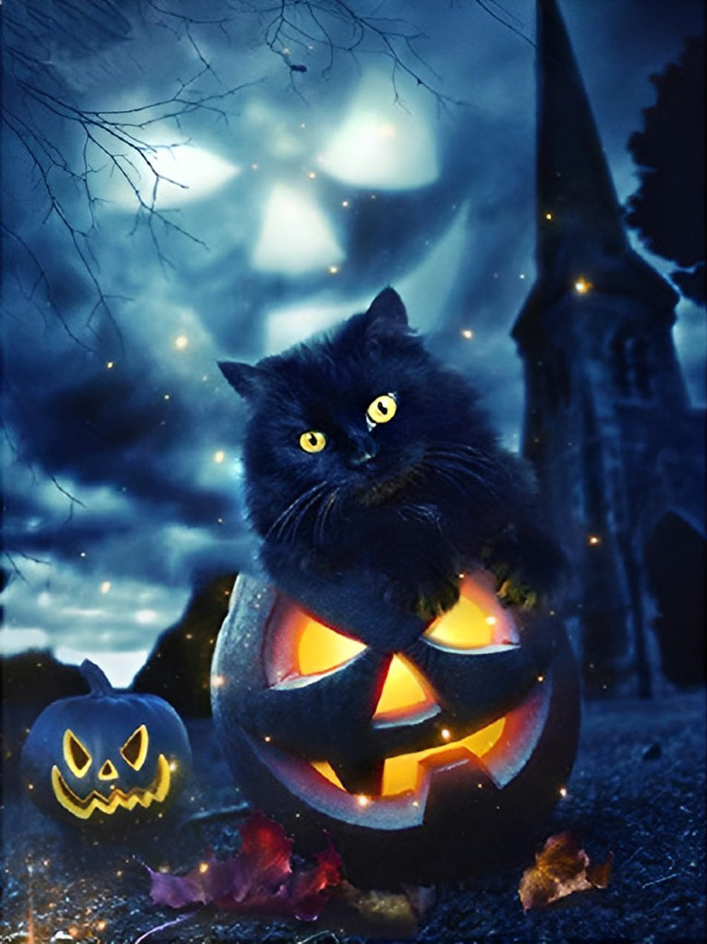 Schwarze Katze auf dem Kürbis Diamond Painting