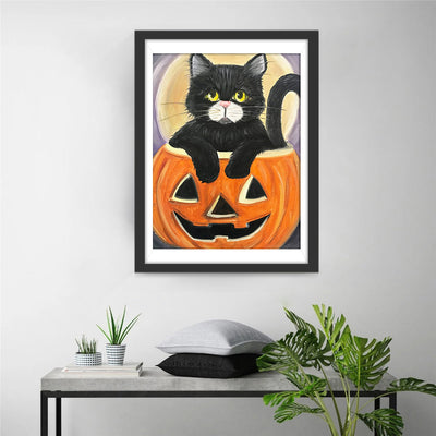 Schwarze Katze im Kürbis Diamond Painting