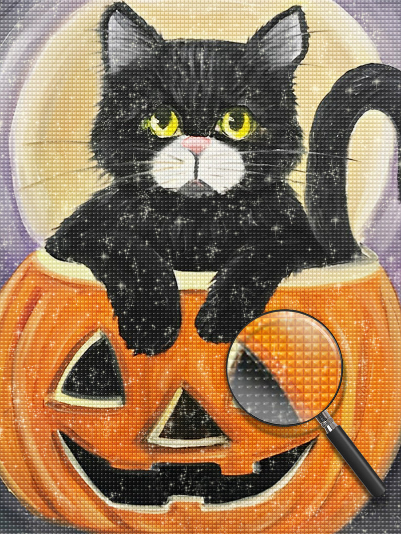 Schwarze Katze im Kürbis Diamond Painting