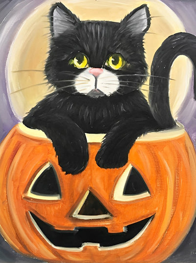 Schwarze Katze im Kürbis Diamond Painting