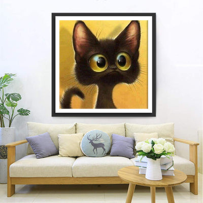 Schwarze Katze mit großen Augen Diamond Painting