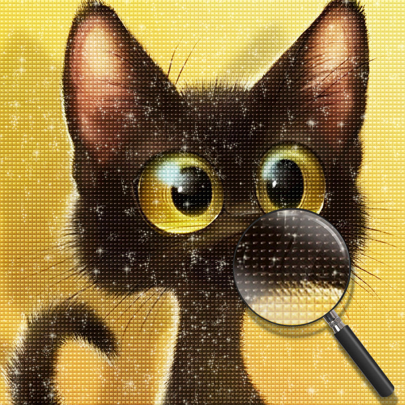 Schwarze Katze mit großen Augen Diamond Painting