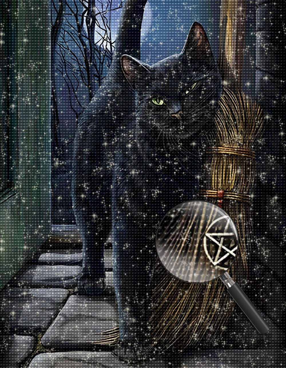 Schwarze Katze und Besen Diamond Painting