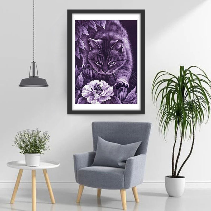 Schwarze Katze und Blumen Diamond Painting