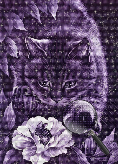 Schwarze Katze und Blumen Diamond Painting