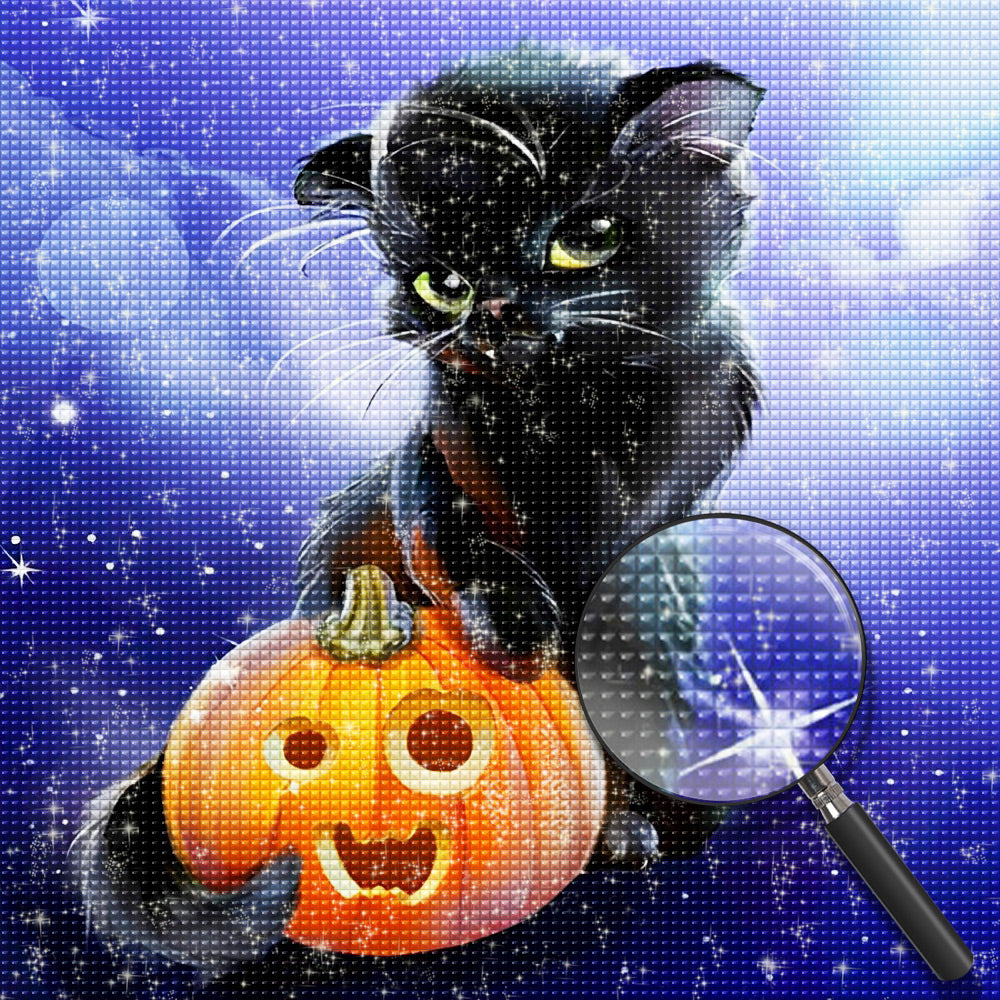 Schwarze Katze und Dämon-Kürbis Diamond Painting