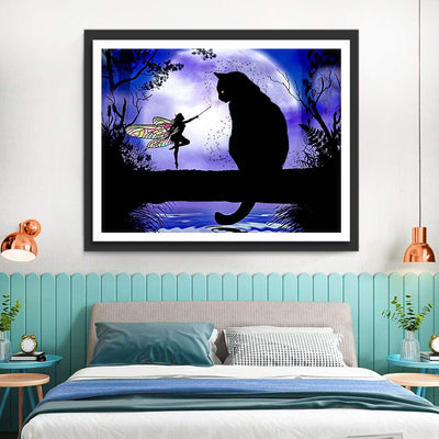 Schwarze Katze und Elfe Diamond Painting