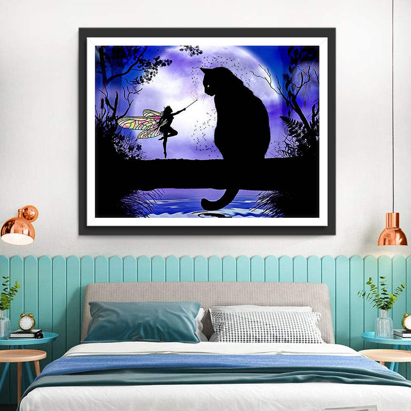 Schwarze Katze und Elfe Diamond Painting