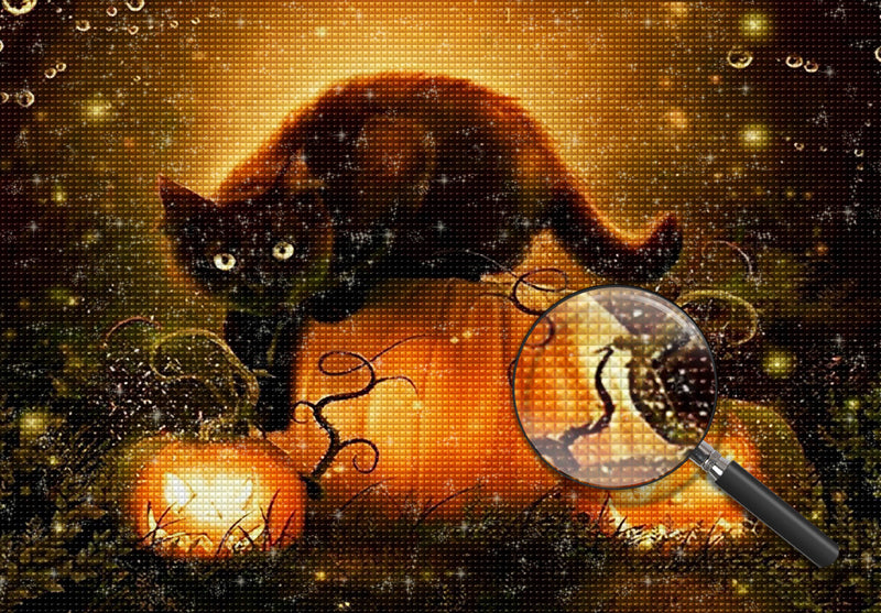 Schwarze Katze und Kürbislaternen Diamond Painting