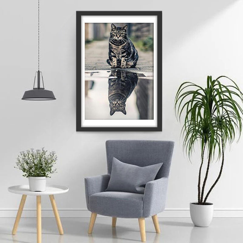 Schwarze Katze und Spiegelbild Diamond Painting