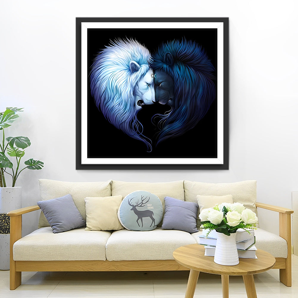 Schwarzer Löwe und weißer Löwe Diamond Painting