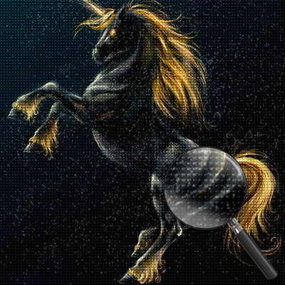 Schwarzes Einhorn mit goldener Mähne Diamond Painting