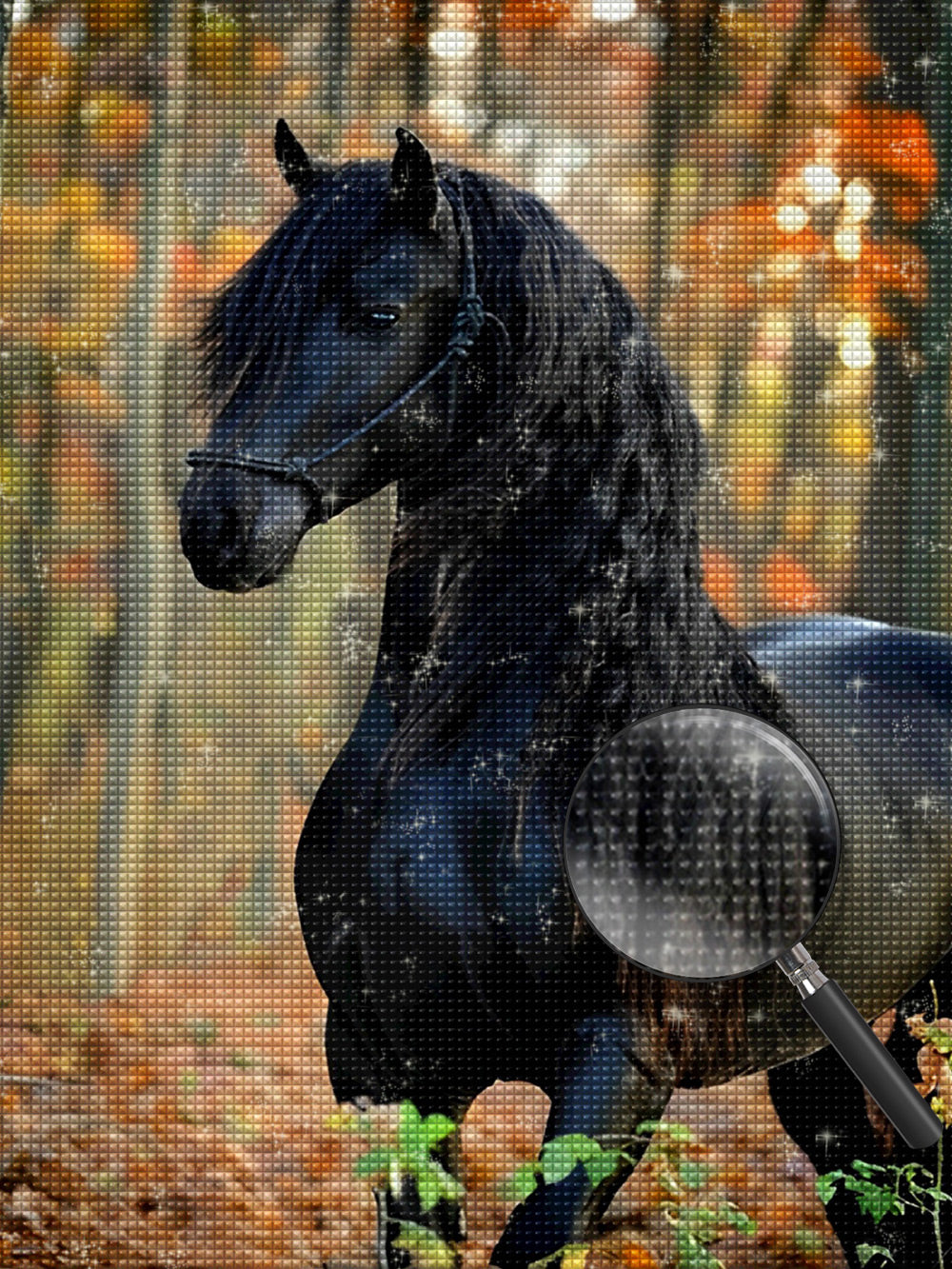 Schwarzes Pferd im Wald Diamond Painting
