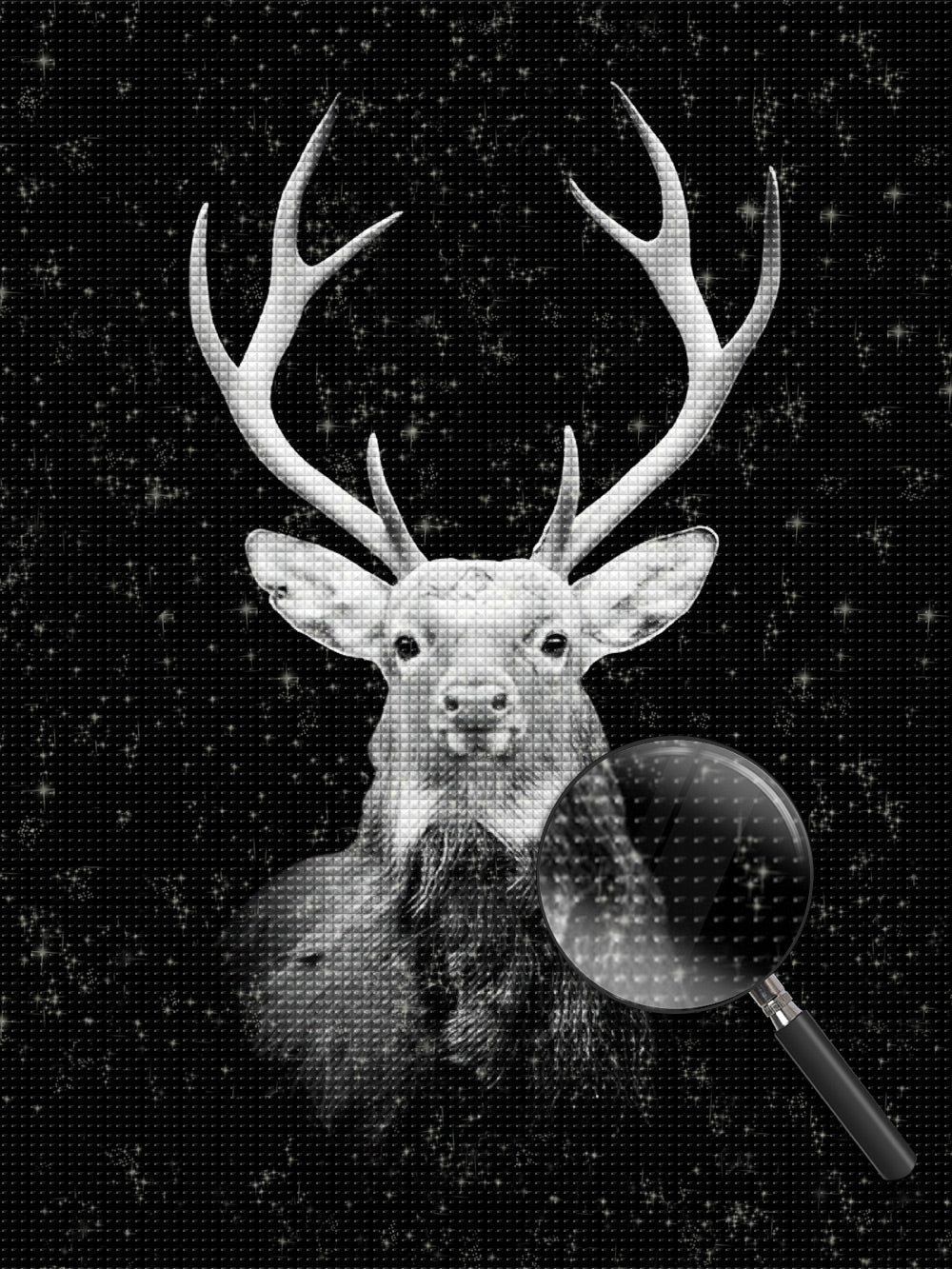 Schwarzweißer Sikahirsch Diamond Painting