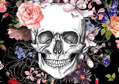 Schwarzweißer Totenkopf und Blumen Diamond Painting