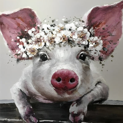 Schwein mit Gänseblümchenkranz Diamond Painting