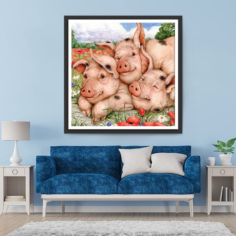 Schweine auf dem Feld Diamond Painting