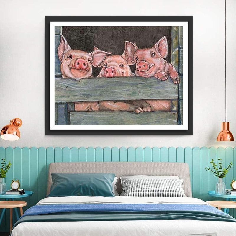 Schweine innerhalb eines Zauns Diamond Painting