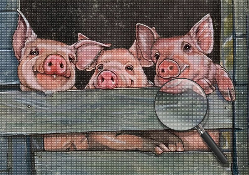 Schweine innerhalb eines Zauns Diamond Painting