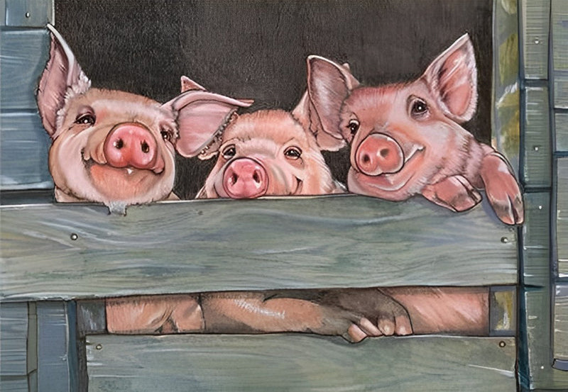 Schweine innerhalb eines Zauns Diamond Painting