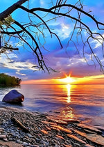 See und Baum bei Sonnenuntergang Diamond Painting