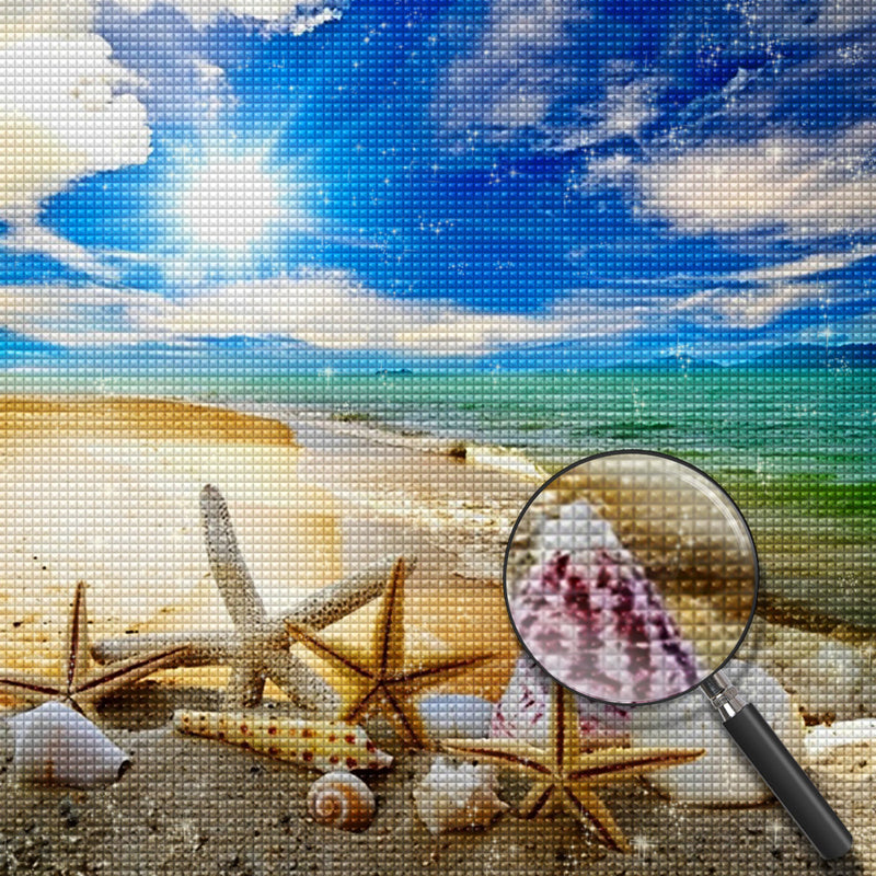 Seesterne und Muscheln am Strand Diamond Painting