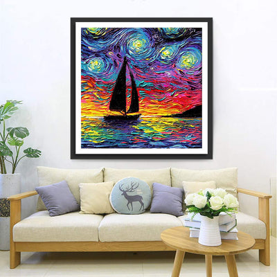 Segelboot auf Meer im Stil von van Gogh Diamond Painting