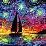 Segelboot auf Meer im Stil von van Gogh Diamond Painting