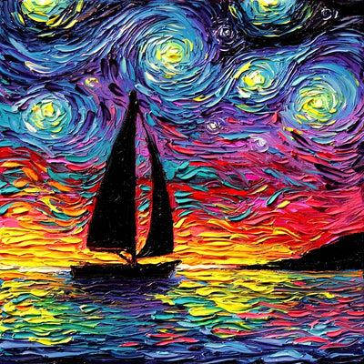 Segelboot auf Meer im Stil von van Gogh Diamond Painting