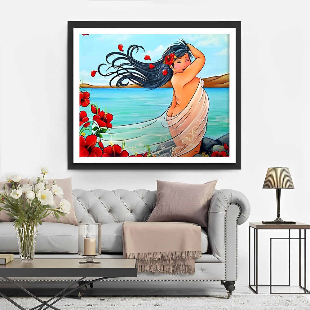 Sexy dicke Dame am Strand Diamond Painting