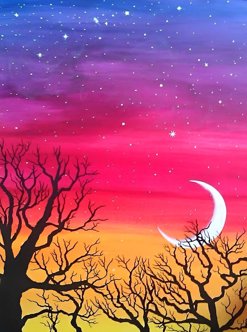 Sichelmond und Baum-Schatten Diamond Painting