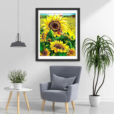 Sonnenblumen im Dorf Diamond Painting