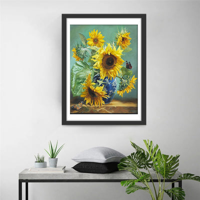 Sonnenblumen in der blauen Vase Diamond Painting